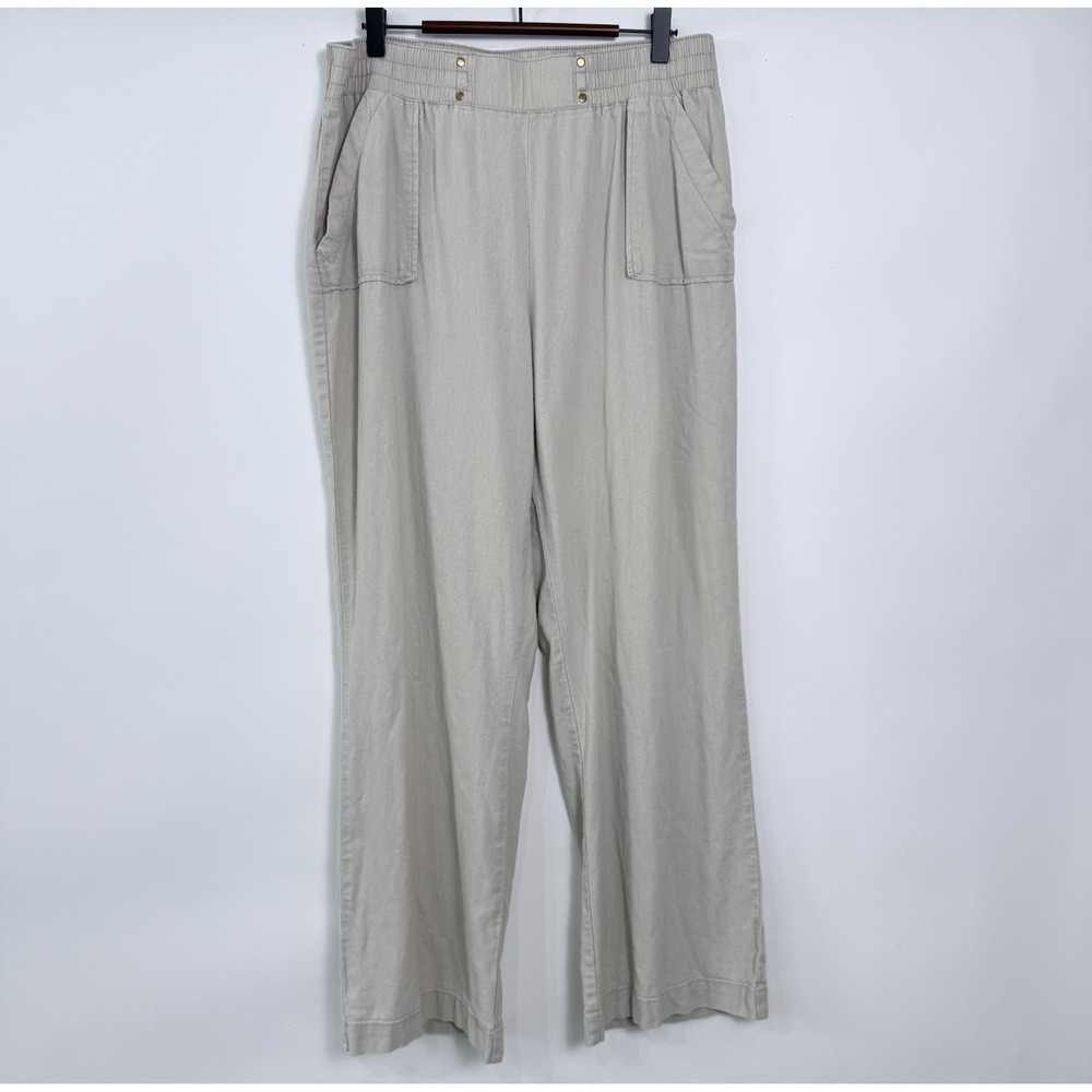 Ci Sono Linen Blend Pants Womens Sz XL‎ Beige Straight Leg Pockets Elastic Waist